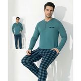 Fantastik Store Boyraz 0689 Erkek Uzun Kol Penye Pijama Takımı - Turkuaz - 2XL