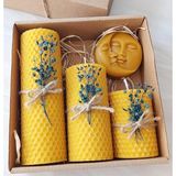 Fantastik Store Dekoratif Doğal Petek Balmumu Mum Ay ve Güneş Seti Bal Mumu Mum Hediyelik Beeswax Candle - Option-1