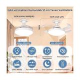 Fantastik Store Dolunay Fanlı LED Ampul - 72W 7850 Lümen - 3 Renk Yanma Modlu (Beyaz, Gün Işığı, Natural) - Uzaktan Kumandalı, Cata Dimlenebilir Hayalet Pervaneli Tavan Vantilatörü ve Aydınlatma - Ahşap