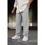 Fantastik Store Erkek Ham Keten Beli Lastikli Cepli Regular Fit Boru Paça Pantolon - Gri - 2XL