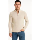 Fantastik Store Erkek Yarım Fermuarlı Triko Kazak Selanik Örgü Dik Yaka Pamuklu Dokuma Regular Fit - Bej - XL