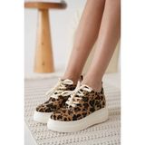 Fantastik Store Kadın Gizli Topuk Beyaz Taban Leopar Spor Ayakkabı TR10MS01H - Beyaz - Leopar