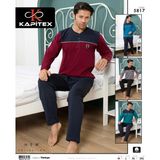 Fantastik Store Kapitex 5817 Erkek Uzun Kol Düğme Yaka Pijama Takımı - Bordo