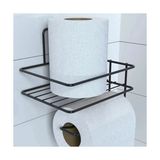 Fantastik Store ® Kendiliğinden Yapışkanlı Tuvalet Kağıdı Tutacağı ve Yedek Raf - Siyah Modern Metal Tasarım - Option-1