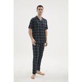 Fantastik Store Kocabey KKT-26158 Erkek Apaj Yaka Düğmeli Pijama Takımı - Füme - 2XL
