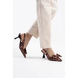 Fantastik Store Leopar Fiyonklu Kitten Topuklu Slingback Kadın Ayakkabı TR08MS24D