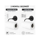 Fantastik Store Lotus Siyah Kağıt Havluluk, Yapışkanlı ve Vidalı Montajlı Rulo Havlu Askısı, Mat Siyah Statik Boyama, 35 mm Oval Bantlı Mutfak ve Banyo Kağıt Havlu Tutucu - Option-1