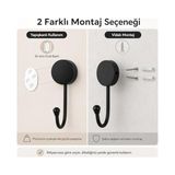 Fantastik Store Lotus Siyah Tekli Askılık, Yapışkanlı ve Vidalı Montajlı Duvar Askısı, Mat Siyah Statik Boyama, Banyo Mutfak ve Antre Için Çok Amaçlı Askı - Option-1 - Ahşap