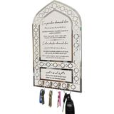 Fantastik Store Mihrap Desenli Eve Giriş Çıkış Dualı Ahşap Anahtarlık Hol Antre Askılık Duvar Dekor (Gümüş, Küçük Boy : 20 x 32 Cm) - 0,25 gr