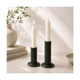 Fantastik Store Modern Sütun Tasarımlı Şamdan Seti, Koyu Yeşil, 2'li, Minimalist Dekoratif Mumluk, 8 cm ve 10 cm | Pla 3D Baskı - Option-1