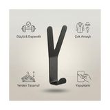 Fantastik Store Yapışkanlı Metal Y Askı Duvar Askısı Siyah Modern Tasarım Çok Amaçlı Askılık Gardrop Dolap Içi Banyo Mutfak Kapı Arkası Askı Güçlü Taşıma - 0,25 gr