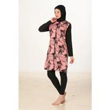 Fantasy Tam Kapalı Desenli Paraşüt Kumaş Tesettür Mayo 3446 - 5XL - Pembe