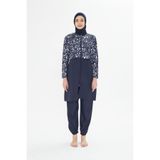 Fantasy Tam Kapalı Desenli Yarım Paraşüt Kumaş Tesettür Mayo , 2XL, 3479, Lacivert, Kadın