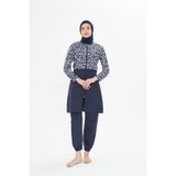 Fantasy Tam Kapalı Desenli Yarım Paraşüt Kumaş Tesettür Mayo Lacivert, XL, 3480, Çok Renkli, Kadın