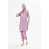 Fantasy Tam Kapalı Desenli Yarım Paraşüt Kumaş Tesettür Mayo Pembe, M, 3478, Çok Renkli, Kadın