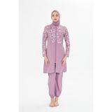Fantasy Tam Kapalı Desenli Yarım Paraşüt Kumaş Tesettür Mayo , XL, 3479, Pembe, Kadın