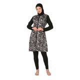 Fantasy Tam Kapalı Paraşüt Kumaş Tesettür Mayo , M, 3447, Siyah/Beyaz, Kadın