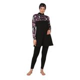 Fantasy Tam Kapalı Yarım Fermuarlı Likralı Tesettür Mayo, XL, 3406, Siyah, Kadın