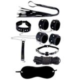 Fantezi Kelepçe-Kırbaç-Maske-Tasma 7 Parça Zincirli Deri Set