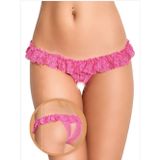 Fantezi Üstü Fırfırlı Ağı Açık Pembe Dantel Tanga - String