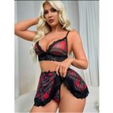 Fantezia Night Fantezi Dantelli Ekose Sütyen Mini Etek Takım TG2710128