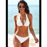Fantezia Night Kadın Beyaz Belden, Boyundan Bağlamalı ve Ayarlanabilir Külotlu Üçgen Bikini Mayo Takımı