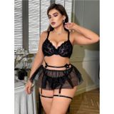 Fantezia Night Kadın Büyük Beden Gül Detaylı Etekli Fantezi Kostüm 8022