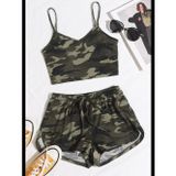 Fantezia Night Kadın Kamuflaj Desenli Askılı Crop Top ve Şortlu Gecelik Takım