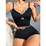 Fantezia Night Kadın Siyah Fitilli Askılı Şortlu Pijama Takım 5042