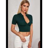 Fantezia Night Kadın Yeşil Yarım Fermuarlı ve Kısa Kollu Crop Top Bluz