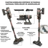 Fantom Quantum P Dikey Şarjı Süpürge Islak ve Kuru Mop Özelliği, LED Işıklı Turbo Başlık Fantom Tr Garantili
