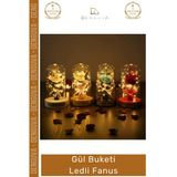 #Fanus Hediye Romantik Dekoratif Cam Işıklı Sevgililer Günü Gece Lambası Gül Buketi Ledli Fanus