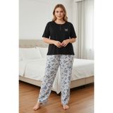 Fanwet Kadın Büyük Beden Desenli Kısa Kollu Yazlık Pijama Takımı