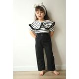 Fao Shop 7 - 24 Fao Shop 7-24 Kız Çocuk Çizgili Volanlı Bluz ve Siyah Kot Pantolon Takım - 2 - 3 Yaş