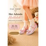 fao shop 7/24 Kız Çocuk Pembe Babet Ayakkabı 27 Numara Ortopedik Tabanlı Bantlı Günlük Şık Ayakkabı