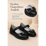 fao shop 7/24 Kız Çocuk Siyah Babet Ayakkabı 31 Numara Ortopedik Tabanlı Bantlı Günlük Okul Ayakkabısı