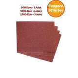 Far Temizleme Ince Kalın Kağıt El Su Zımparası Kağıdı Araç Parlatma Set 500-1000-2500 Kum 10 Adet.