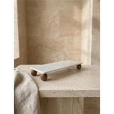 Faralya Home Dekoratif Gerçek Mermer Banyo Düzenleyici ve Mutfak Sunum Tepsisi Ahşap Ayaklı 40X15 cm