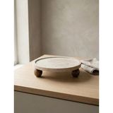 Faralya Home Doğal Traverten Ahşap Küre 40 mm Ayaklı Yuvarlak Dekoratif Sunumluk Tepsi 25X2 cm