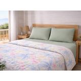 Faralya Life %60 Pamuk %40 Polyester Baskılı Çift Kişilik Pike Takımı 200X220 cm Pike 220X240cm Çarşaf 2 Adet 50X70 Yastık Kılıfı - Duman Yeşili