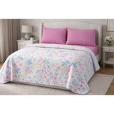 Faralya Life %60 Pamuk %40 Polyester Baskılı Çift Kişilik Pike Takımı 200X220 cm Pike 220X240cm Çarşaf 2 Adet 50X70 Yastık Kılıfı - Pembe
