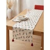 Faralya Life Çiçekli Püsküllü Pamuklu Runner - Kokina Desenli Masa Örtüsü 45x140 Cm Pembe Çiçekleri