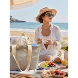 Faralya Life Çıtçıtlı Çift Saplı Kısa ve Uzun Sap Yeşil Çizgili %70 Pamuk %30 Polyester Çift Cepli 50*42 Ölçüde Omuz Çantası Çok Amaçlı Kadın Çanta Plaj Çantası - 50*42 cm