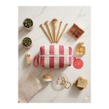 Faralya Life FaralyaLife Çizgili Kulplu Fermuarlı Pembe Çizgili Makyaj Çantası 20x20 cm %70 Pamuk %30 Polyester Kozmetik Kadın Makyaj Çantası