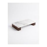 FARALYAHOME Doğal Mermer ve Ceviz Ahşap Ayaklı Çok Amaçlı Sunum Tepsisi - Yağlık Altlığı & Takı Makyaj Organizeri 24x12(Orta Boy)