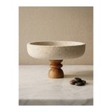 FARALYAHOME Doğal Traverten Ahşap Ayaklı Kase 25x5 CM Chintika Model Sunum Kase Dekoratif Kase