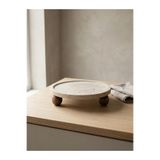 FARALYAHOME Doğal Traverten Ahşap Küre 40 mm Ayaklı Yuvarlak Dekoratif Sunumluk Tepsi 25x2 cm