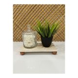 FARALYAHOME Doğal Traverten Mermer Ahşap Ayaklı 24X12 CM Dekorasyon Stant