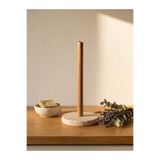 FARALYAHOME Doğal Traverten Mermer Ve Ahşap Saplı Kağıt Havluluk - Modern Mutfak Düzenleyici (14 CM x 24 CM)