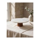 FARALYAHOME FARALYA CONCEPT DOĞAL BEYAZ MERMER AHŞAP AYAKLI KEK STAND 28 CM SUNUM PASTA TABAĞI